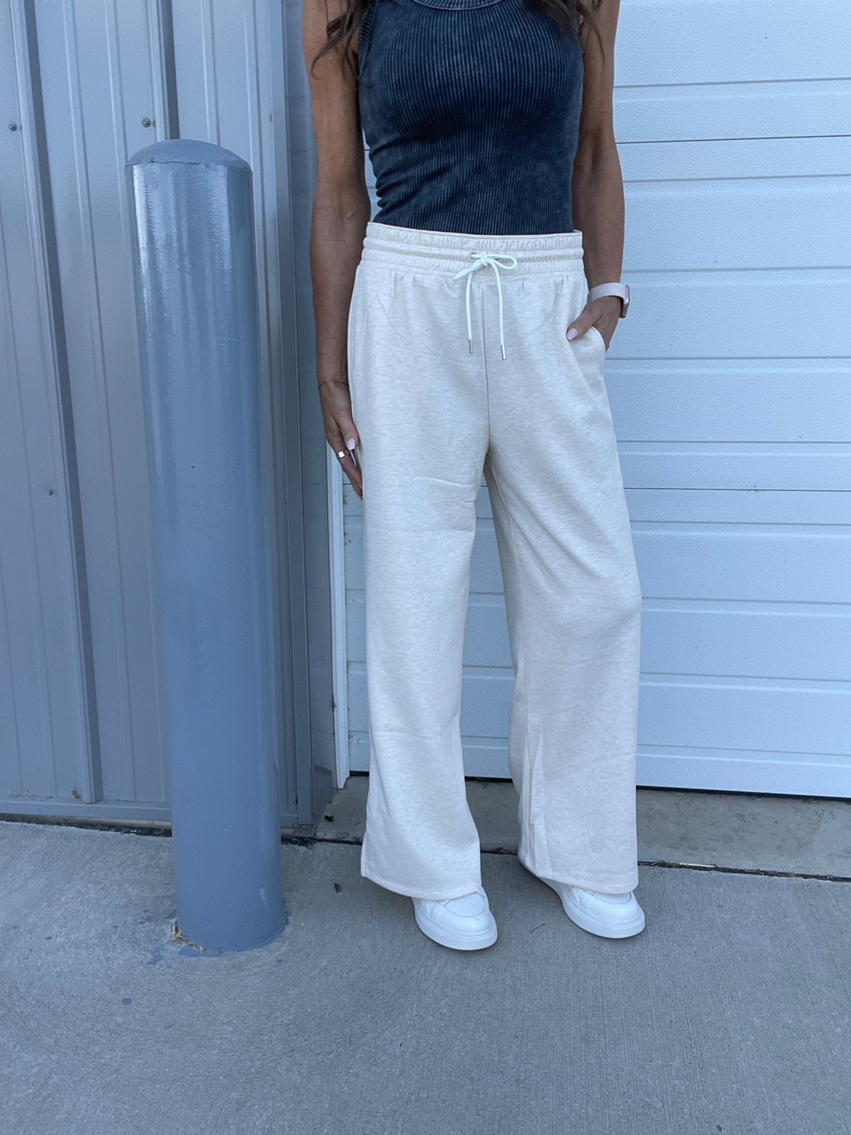 On Top Of It Scuba Drawstring Pants In 4 Colors: Black, Indigo, Beige, Blue Grey *Final Sale*