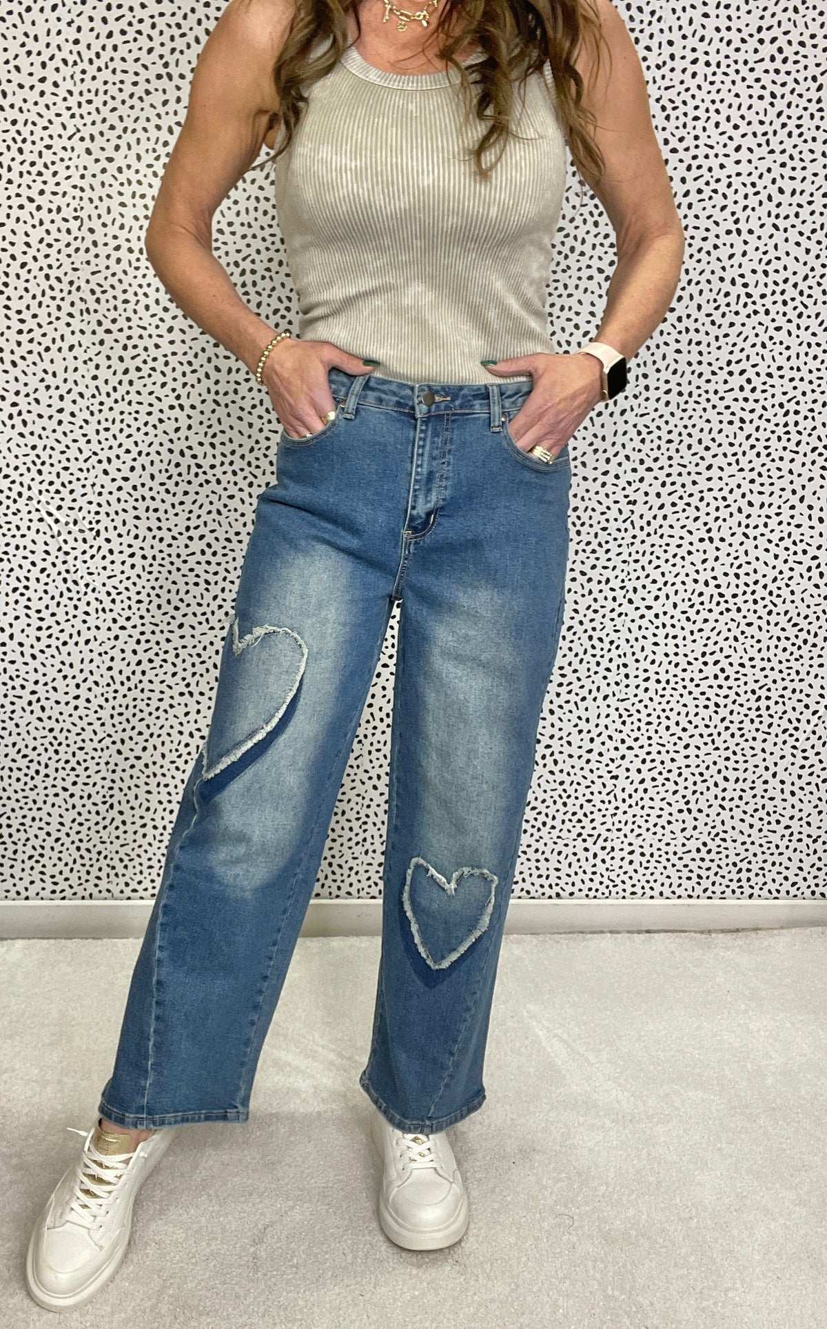 Gloria Heart Patch Stretch Denim Jeans 089 In Blue