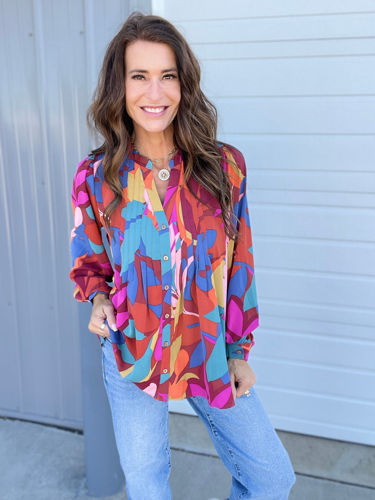 Day Is Bright Button Down Top In 3 Colors: Magenta, Mocha, Peach *Final Sale*