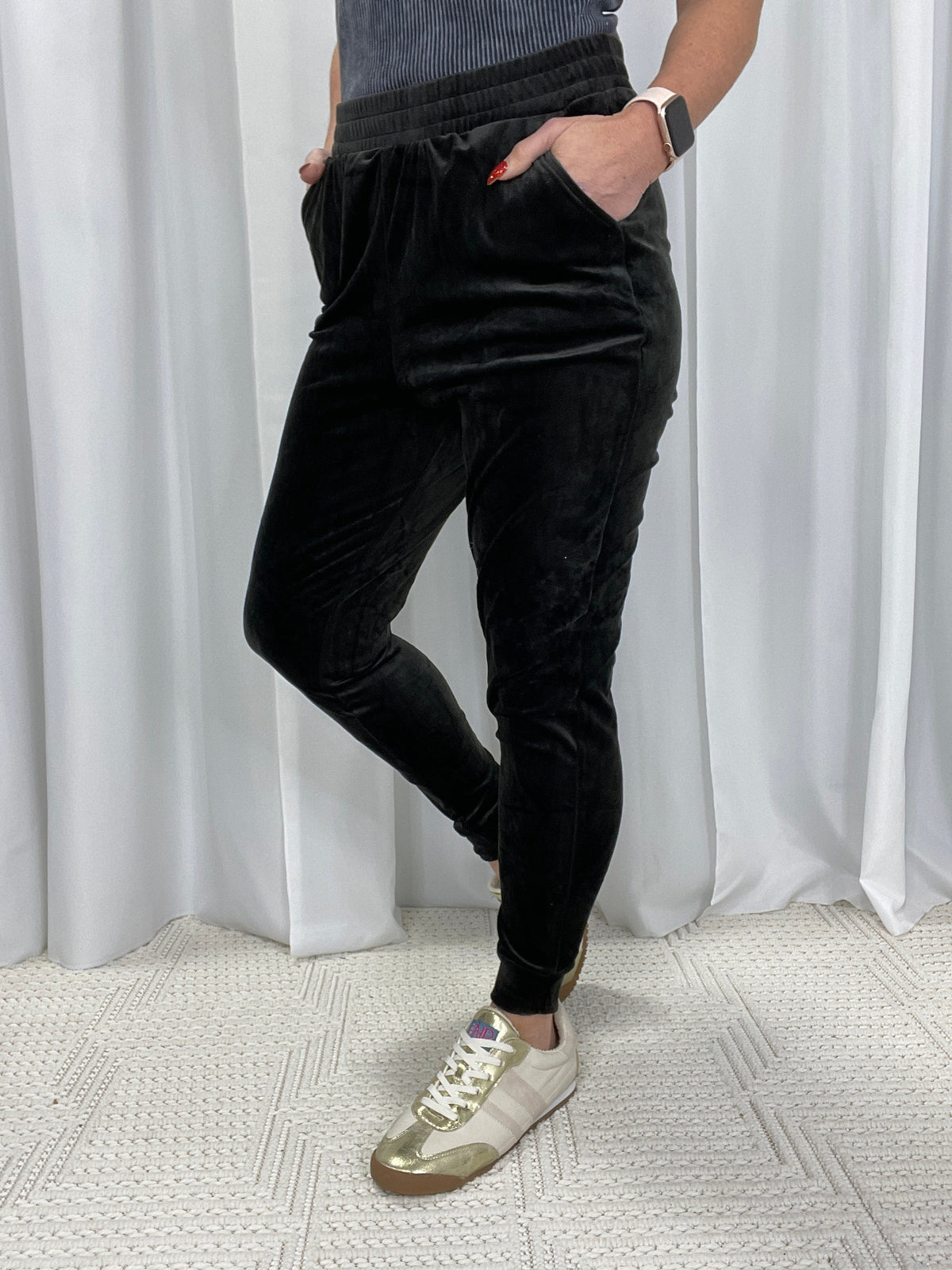 Smooth Moves Velvet Joggers In Black *Final Sale*