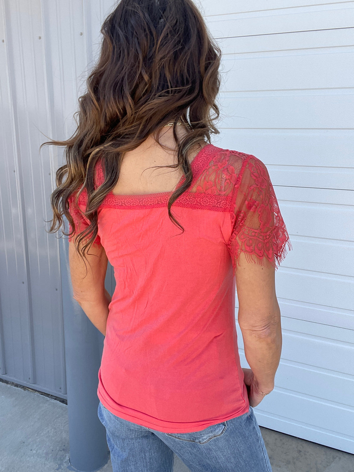 Pol Great Sweetness Lace Short Sleeve V Neck Knit Top In 4 Colors
