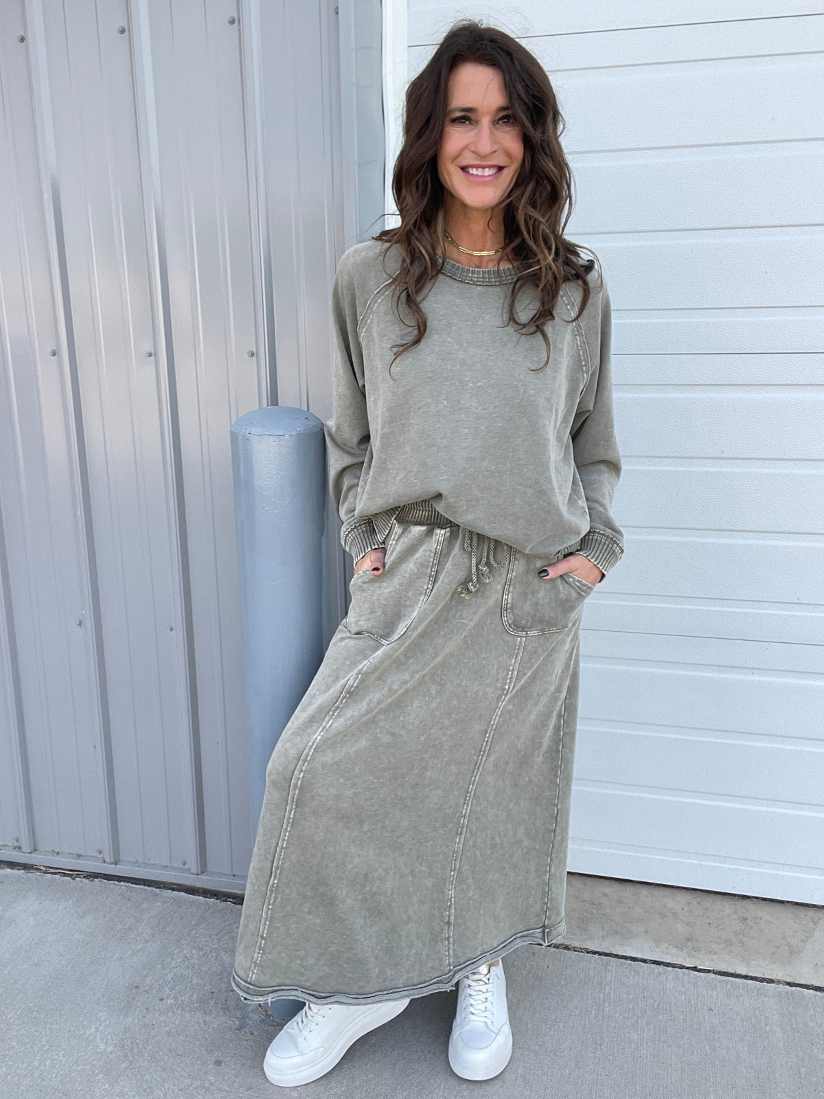 Coming Through Mineral Washed Skirt In 3 Colors: Camel, Mocha, Olive *Final Sale*