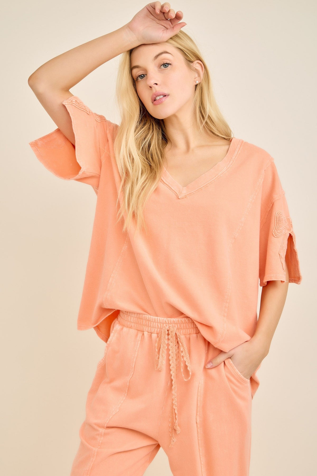 Charmed By Bows Mineral Washed Slit Top In 5 Colors