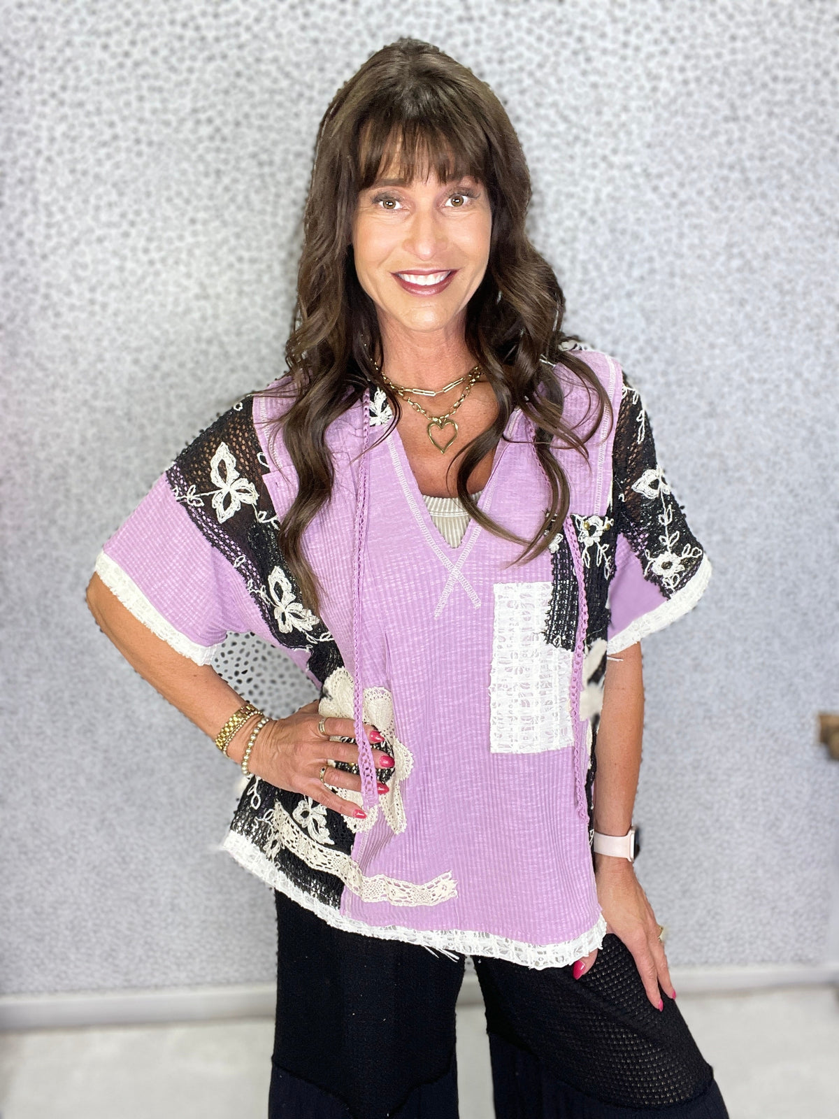 Pol Meadow Mosaic Knit Hoodie In 4 Colors