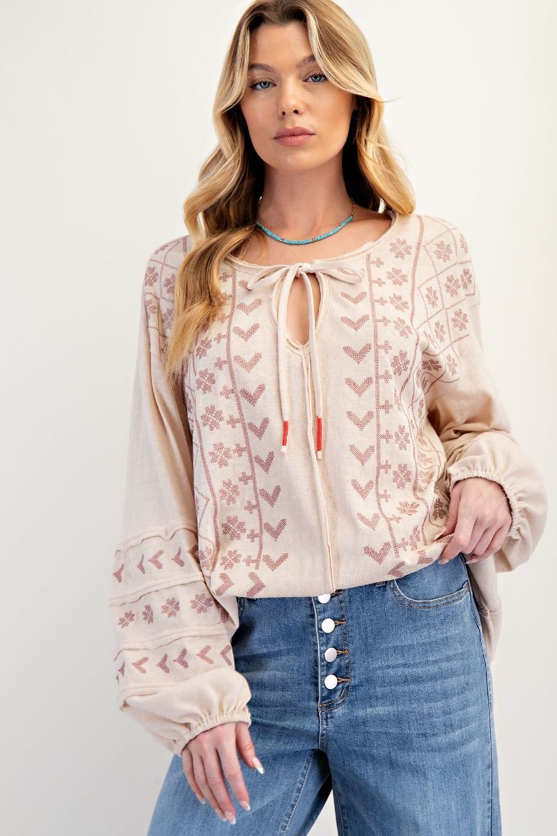 Meadow Breeze Embroidered Knit Top In Natural