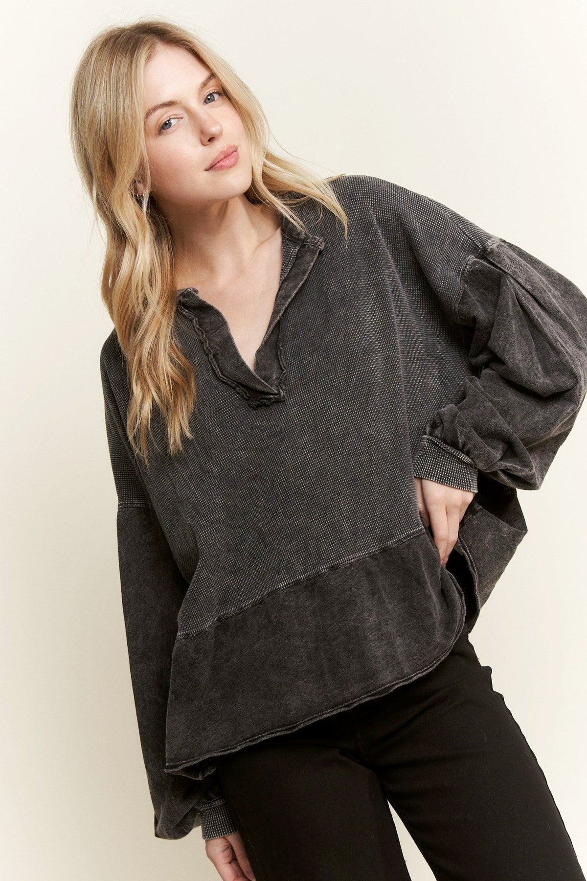 Mineral Washed V Neck, Dolman Sleeve Top in 2 Colors *Final Sale*