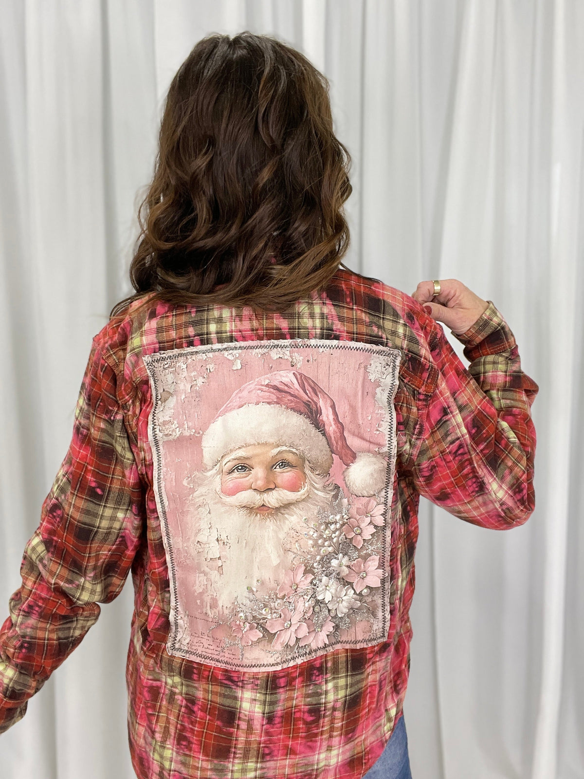 Vintage Flannel With Santa Bling
