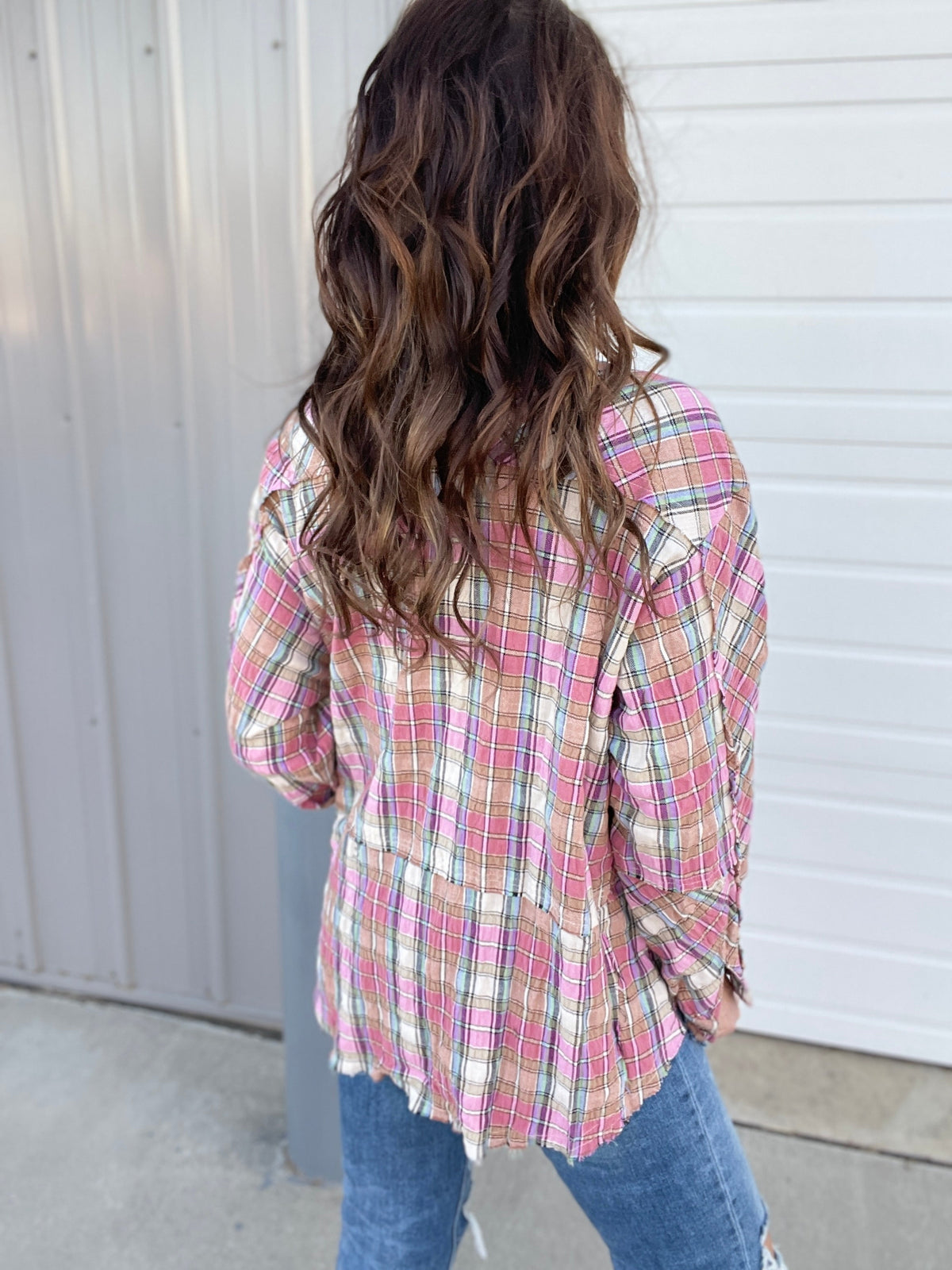 Fav All The Way Crinkled Plaid Button Front Shirt In 2 Colors