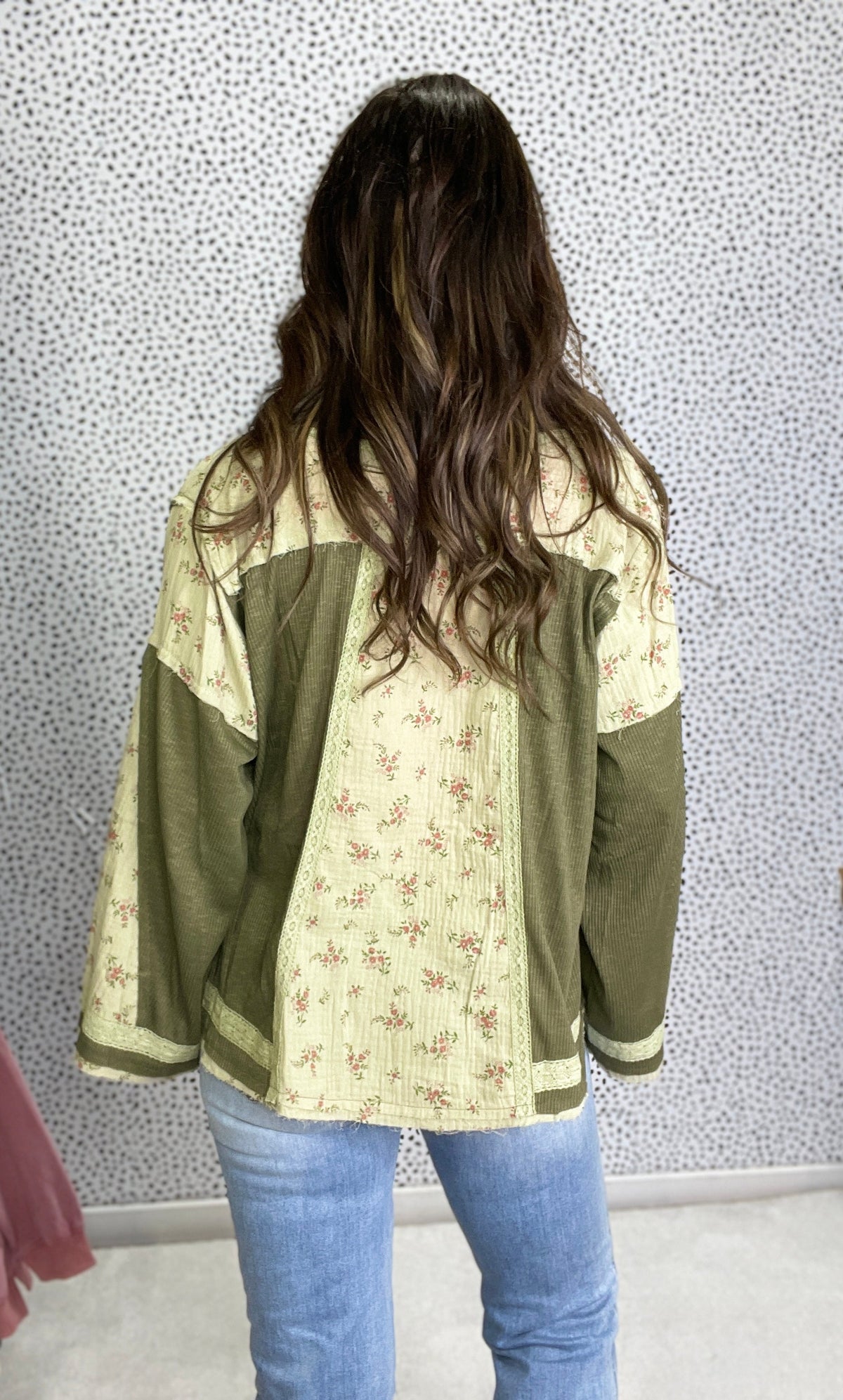 POL Bloom Bound Straight Long Sleeve V-Neck Top In Olive *Final Sale*