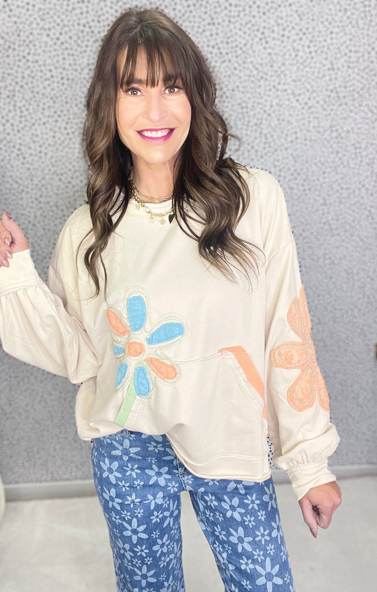 So Full Of Joy Flower Patch Terry Pullover In 3 Colors