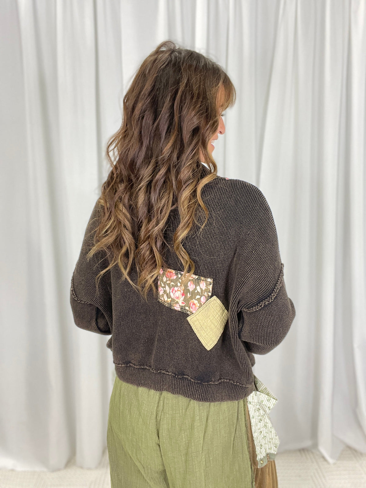 POL Canyon Rose Long Sleeve Cardigan In Black *Final Sale*