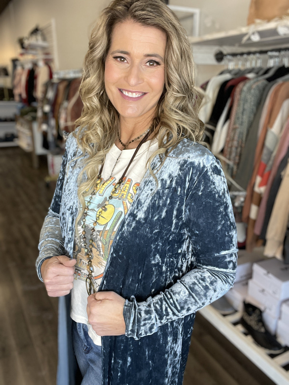 Texas Teal Velvet Duster Cardigan *Final Sale*