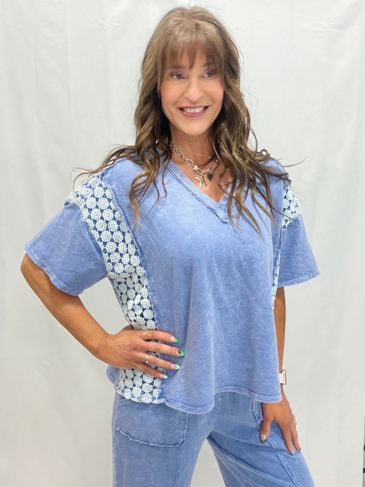 Run Out Of Time Daisy Trim V-Neck Top In 5 Colors