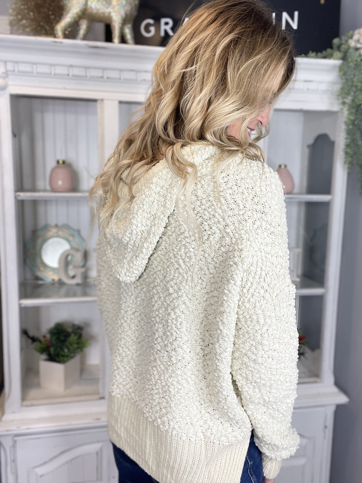 Pol Poppin Right Sweater Hoodie In 2 Colors: Teal, Vanilla *Final Sale*