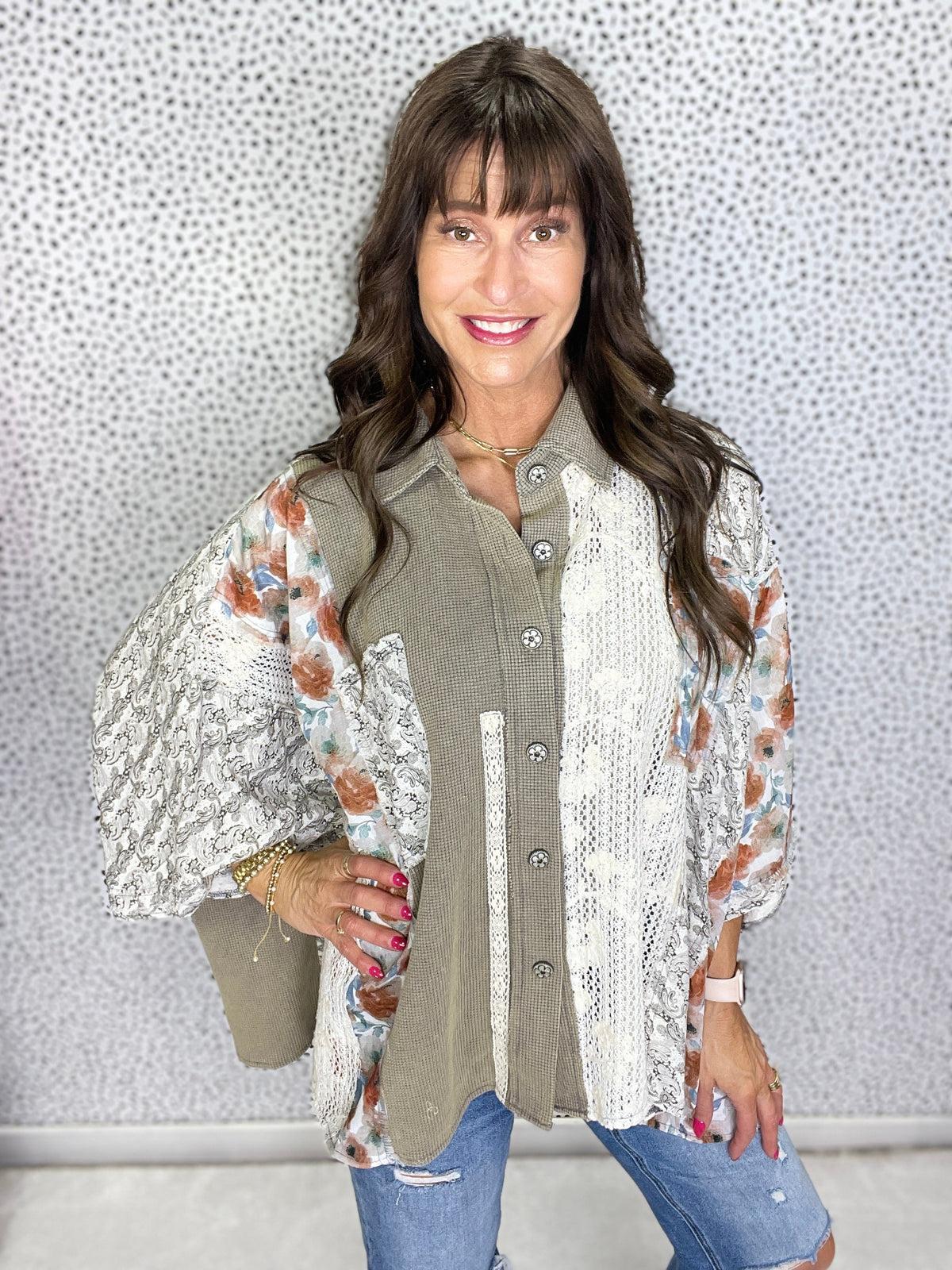 POL What To Say Thermal And Crochet Lace Mix Top In 4 Colors