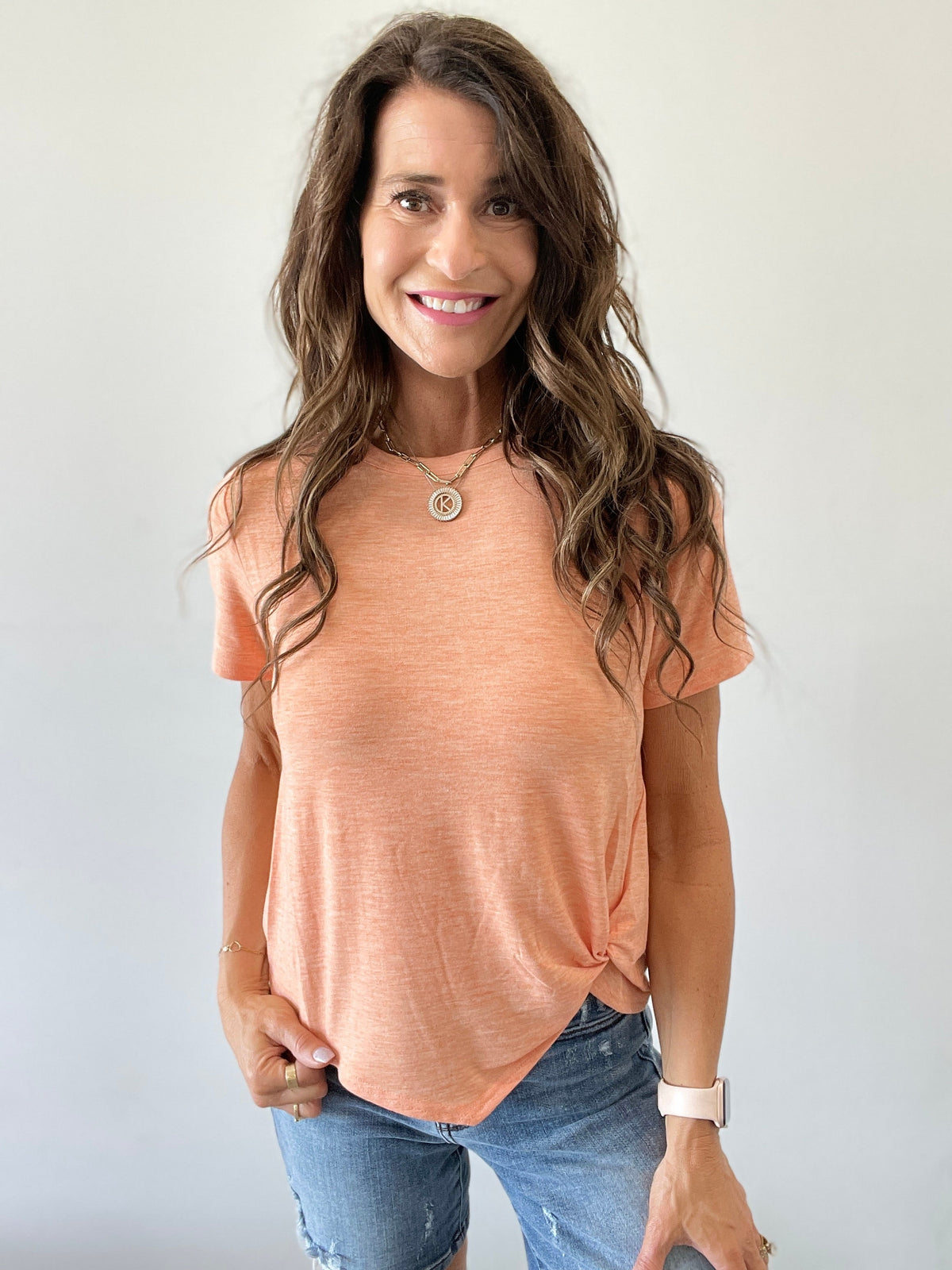Tee Shirt With A Twist Top In 5 Colors: Blue, Coral, Mint, Pink, White