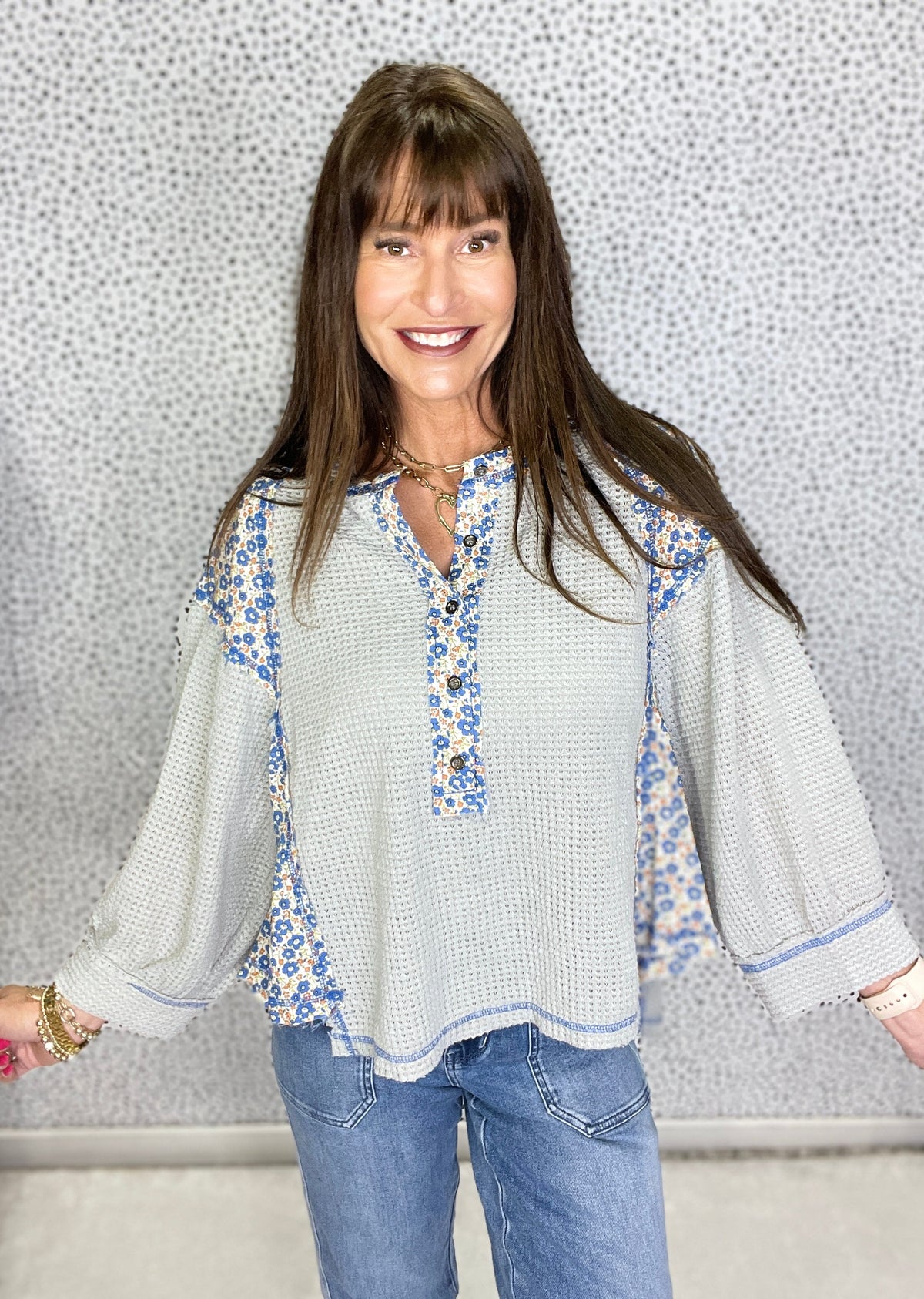 POL Pretty Posies Floral Contrast Balloon 3/4 Sleeves *Final Sale*