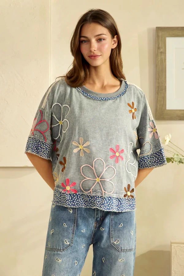 Oli & Hali Cozy Haven Embroidery Top In 2 Colors