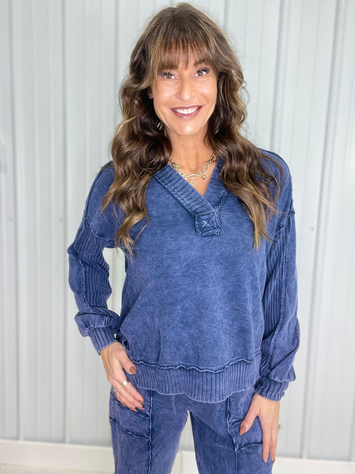 Comfy All Around V-Neck Terry Top In 6 Colors