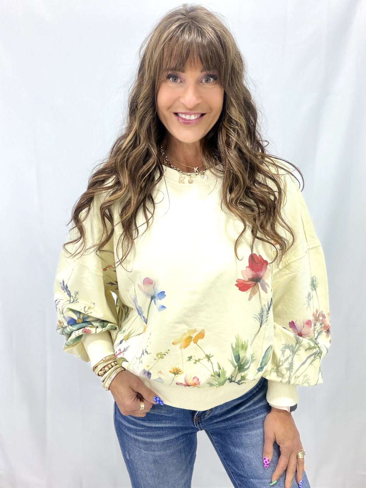 Petal Ease Printed Crewneck Top In 2 Colors