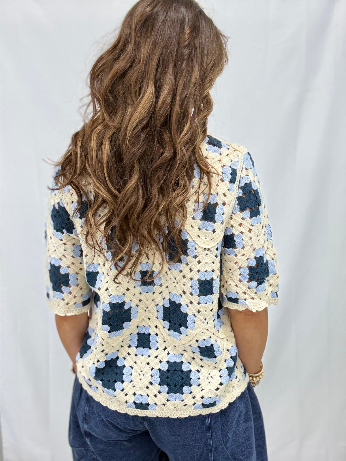 POL Round Neck Crochet Roomy Top In 2 Colors