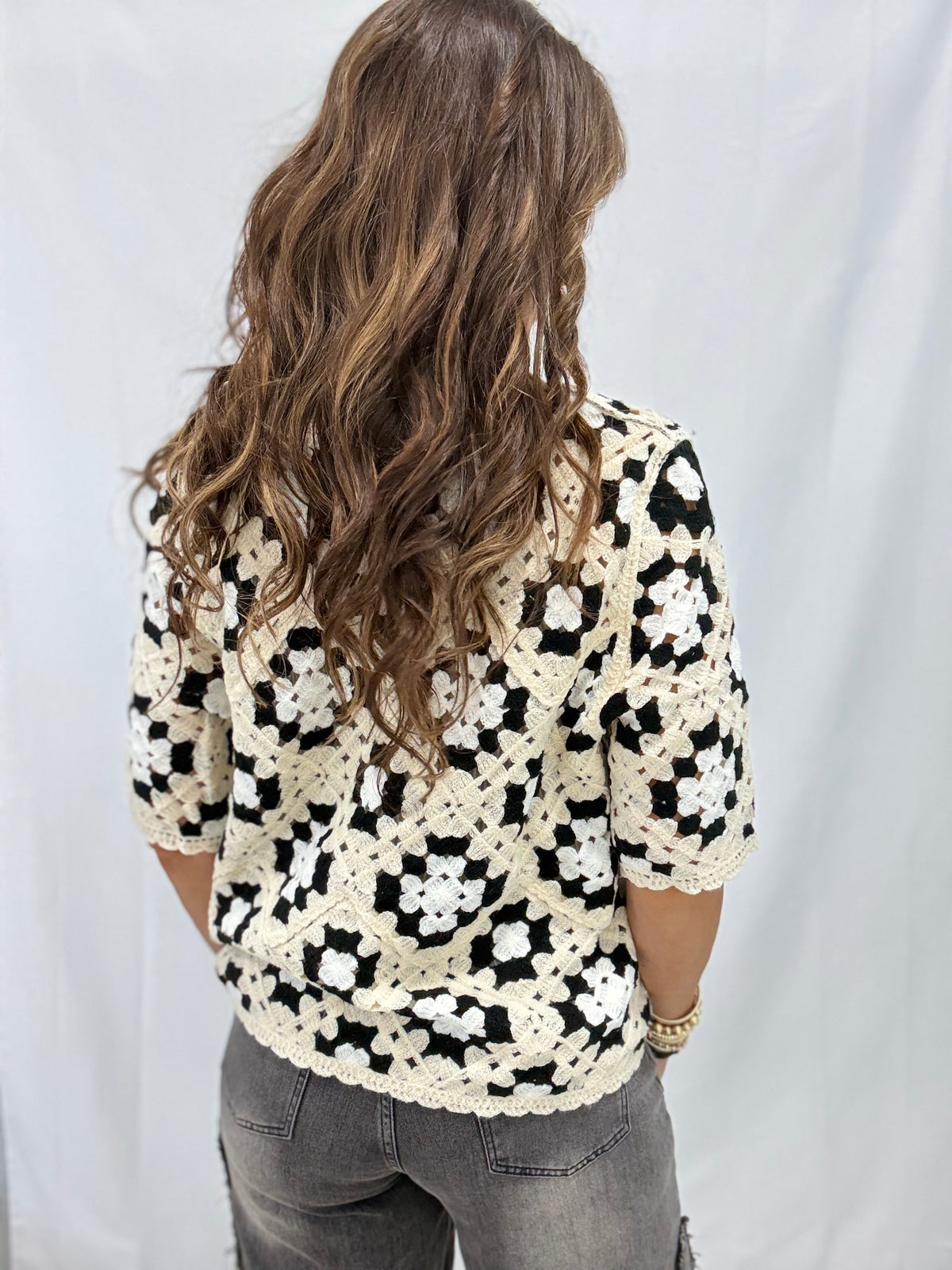 POL Round Neck Crochet Roomy Top In 2 Colors