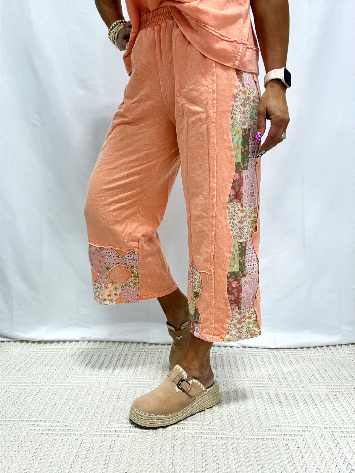 Blush And Bloom Floral Patch Pants In 2 Colors