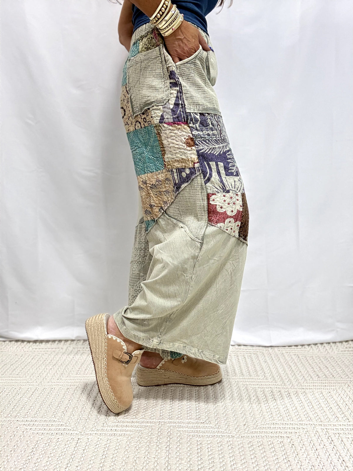 Bohemian Patchwork Dream Pants In Sage Multi