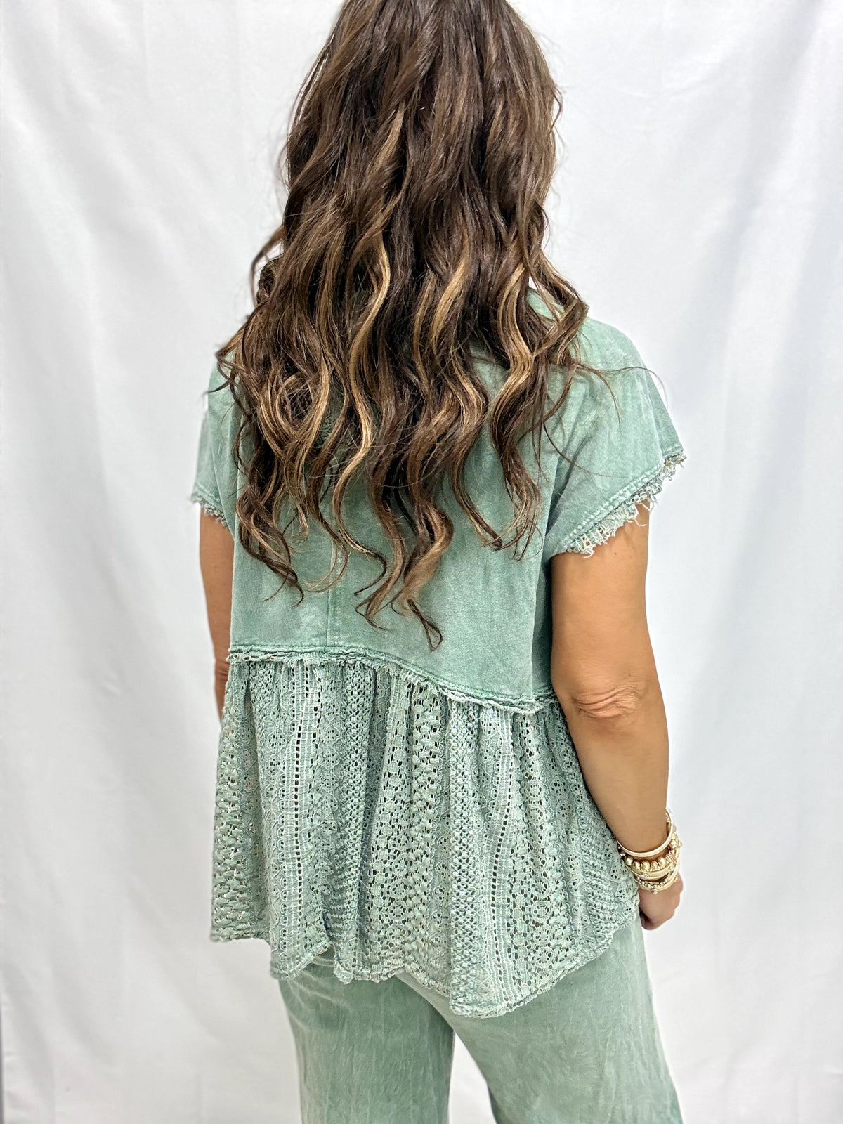 On The Edge Lace Mineral Washed Babydoll Top In 2 Colors