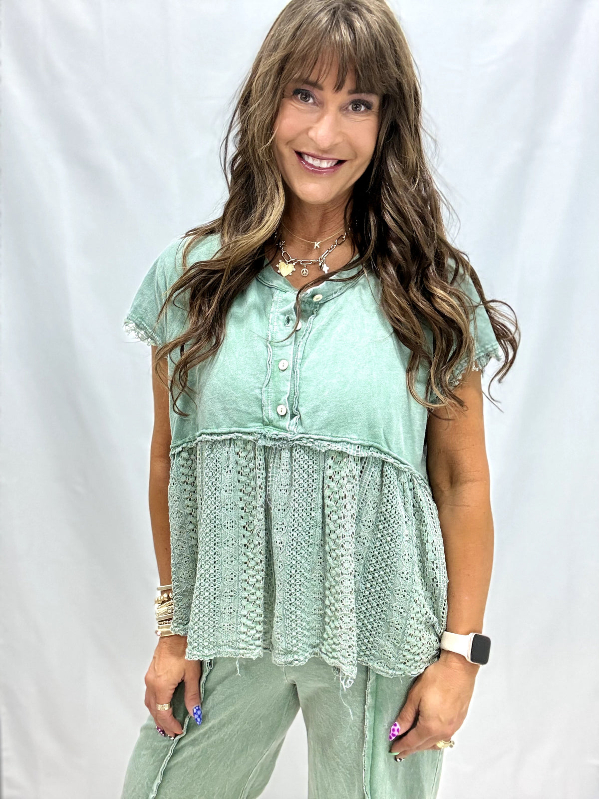 On The Edge Lace Mineral Washed Babydoll Top In 2 Colors