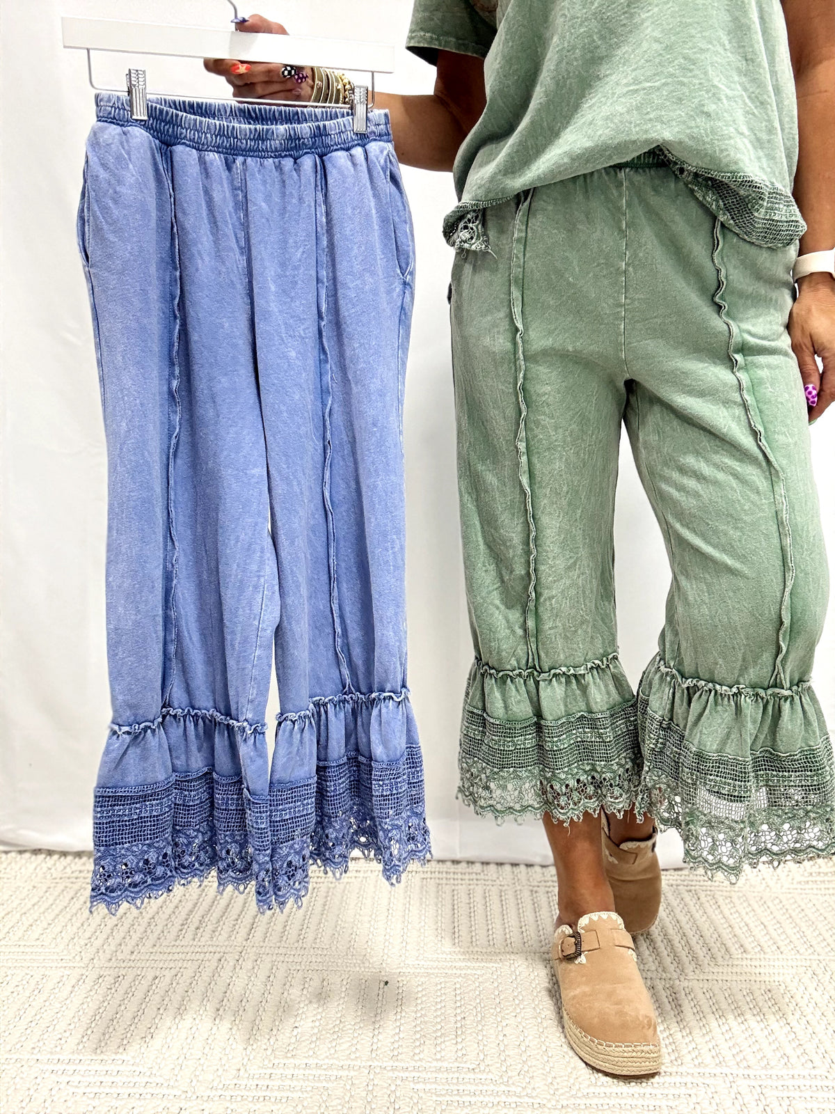 Stroll On By Lace Trimmed Pants In 5 Colors