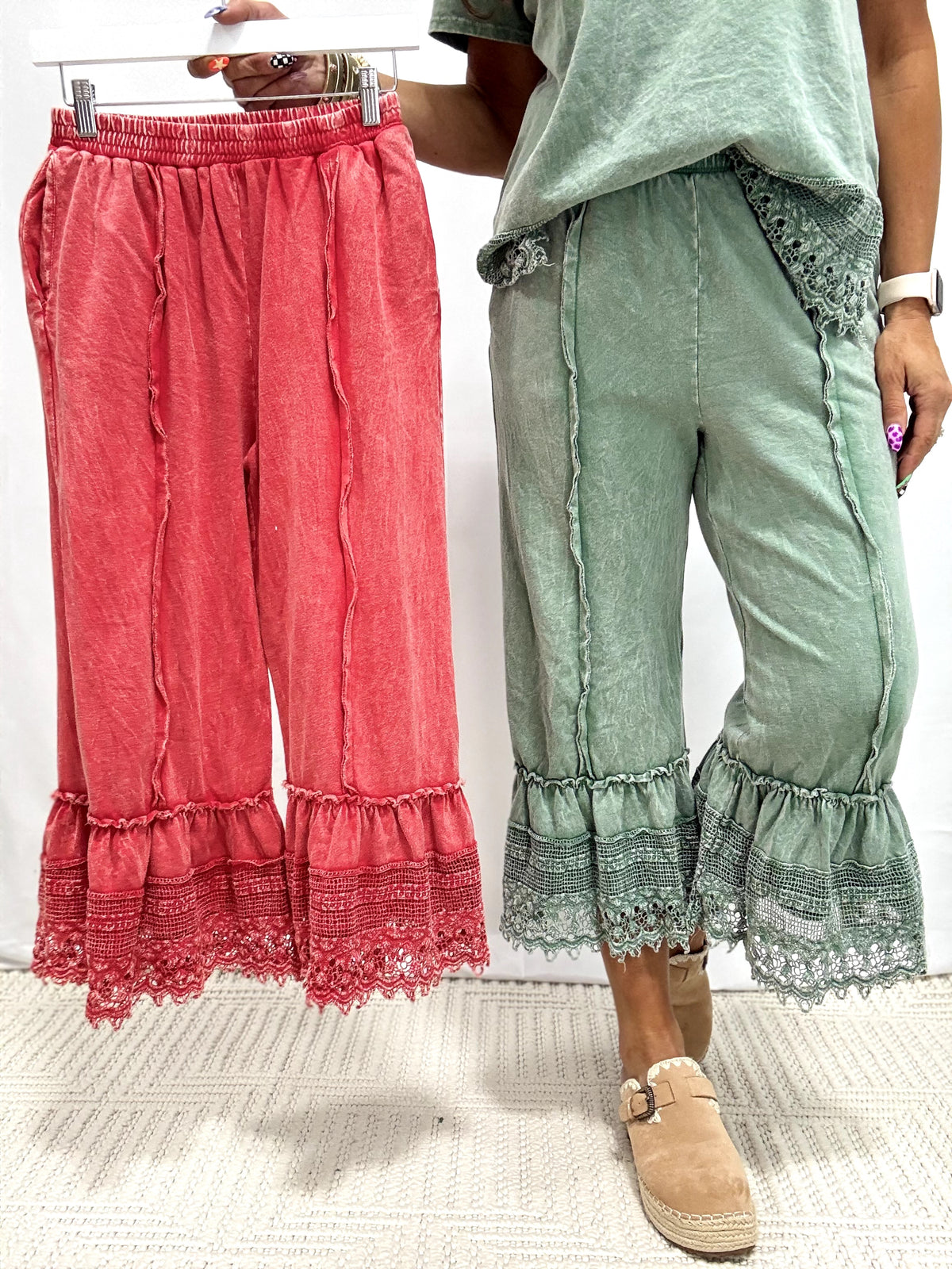 Stroll On By Lace Trimmed Pants In 5 Colors