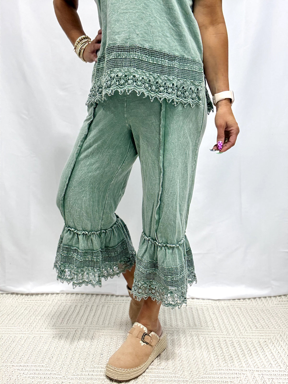 Stroll On By Lace Trimmed Pants In 5 Colors