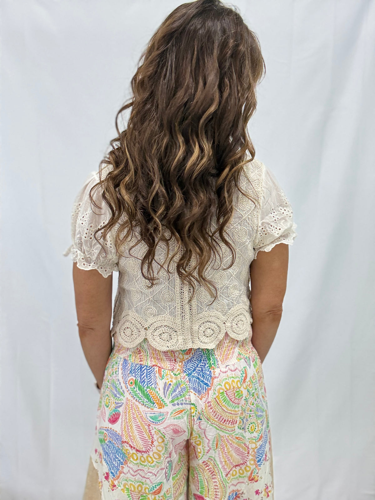 Pol Meadow Bloom Crochet Trim Top