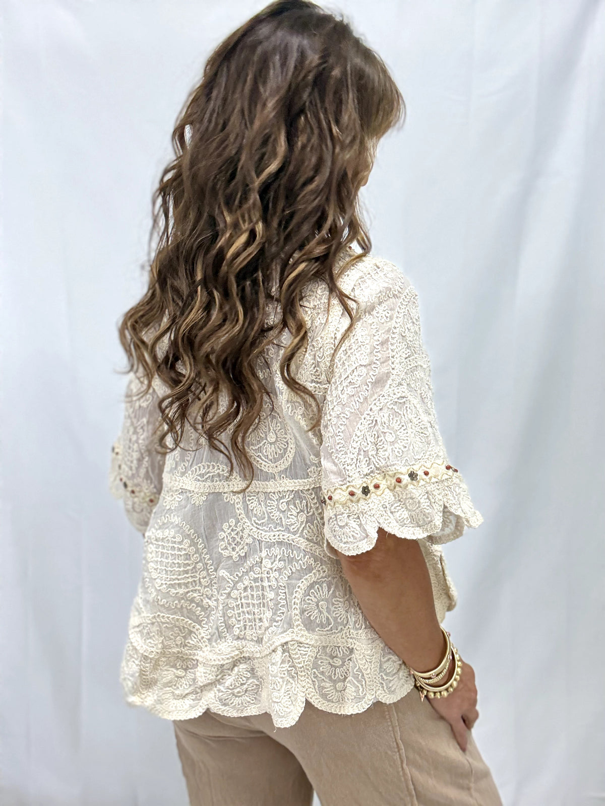 POL In Full Bloom Crochet Accent Top