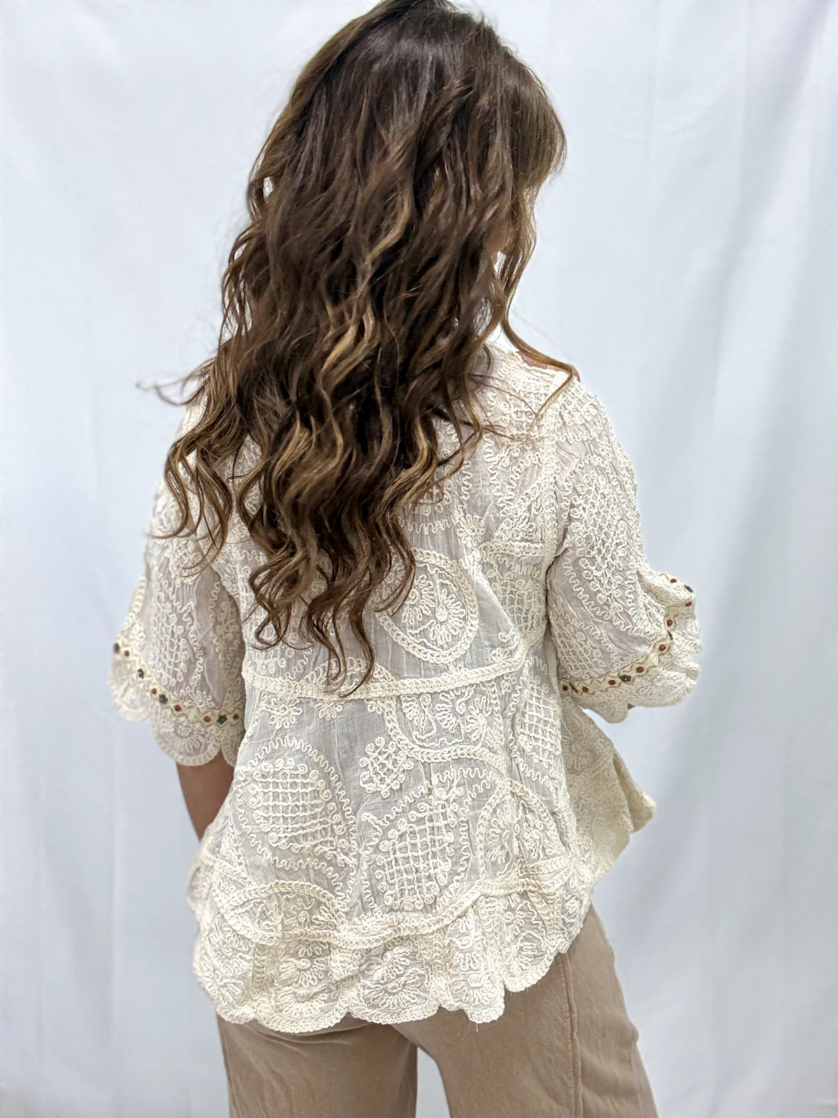 POL In Full Bloom Crochet Accent Top