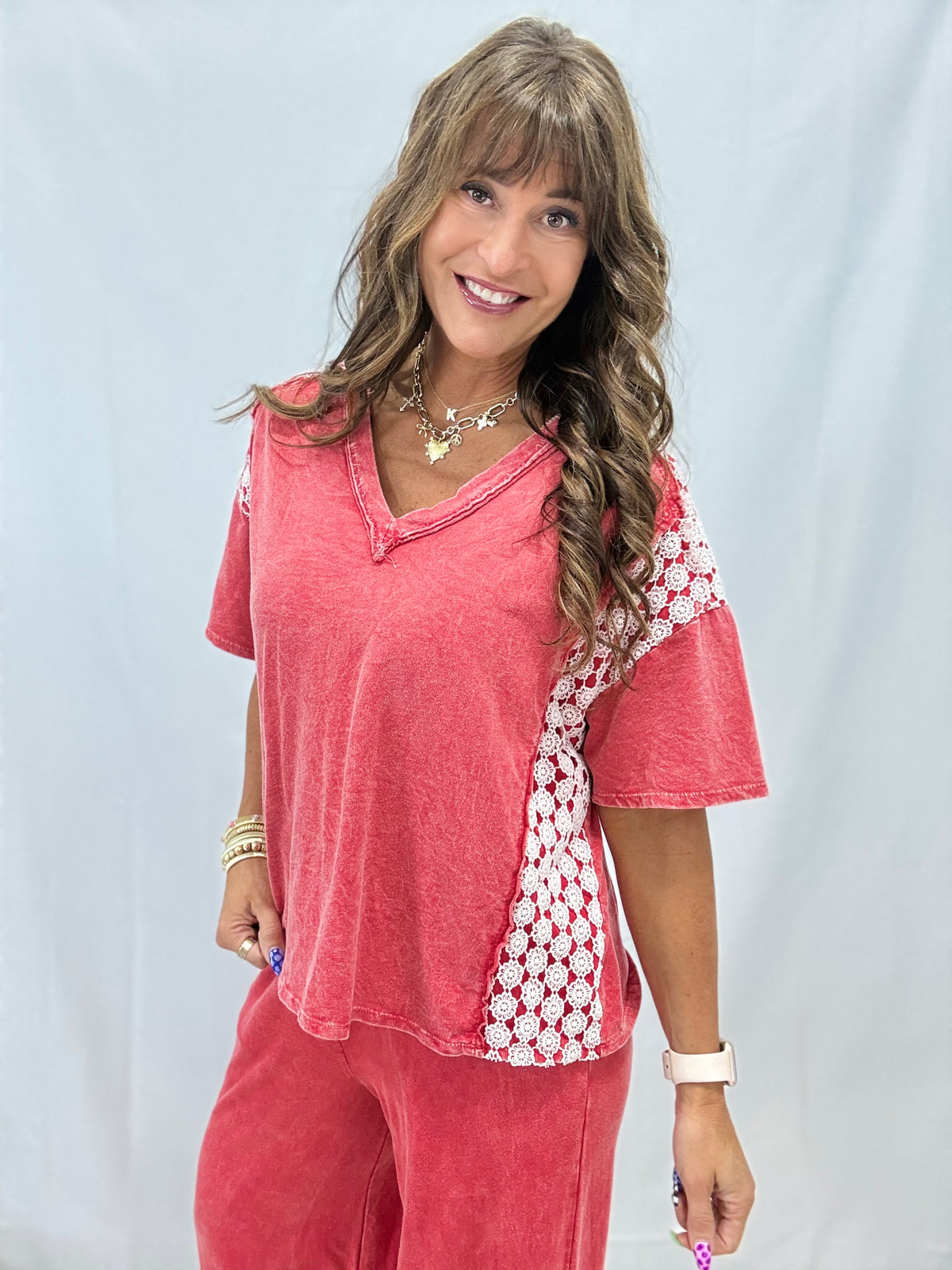 Run Out Of Time Daisy Trim V-Neck Top In 5 Colors
