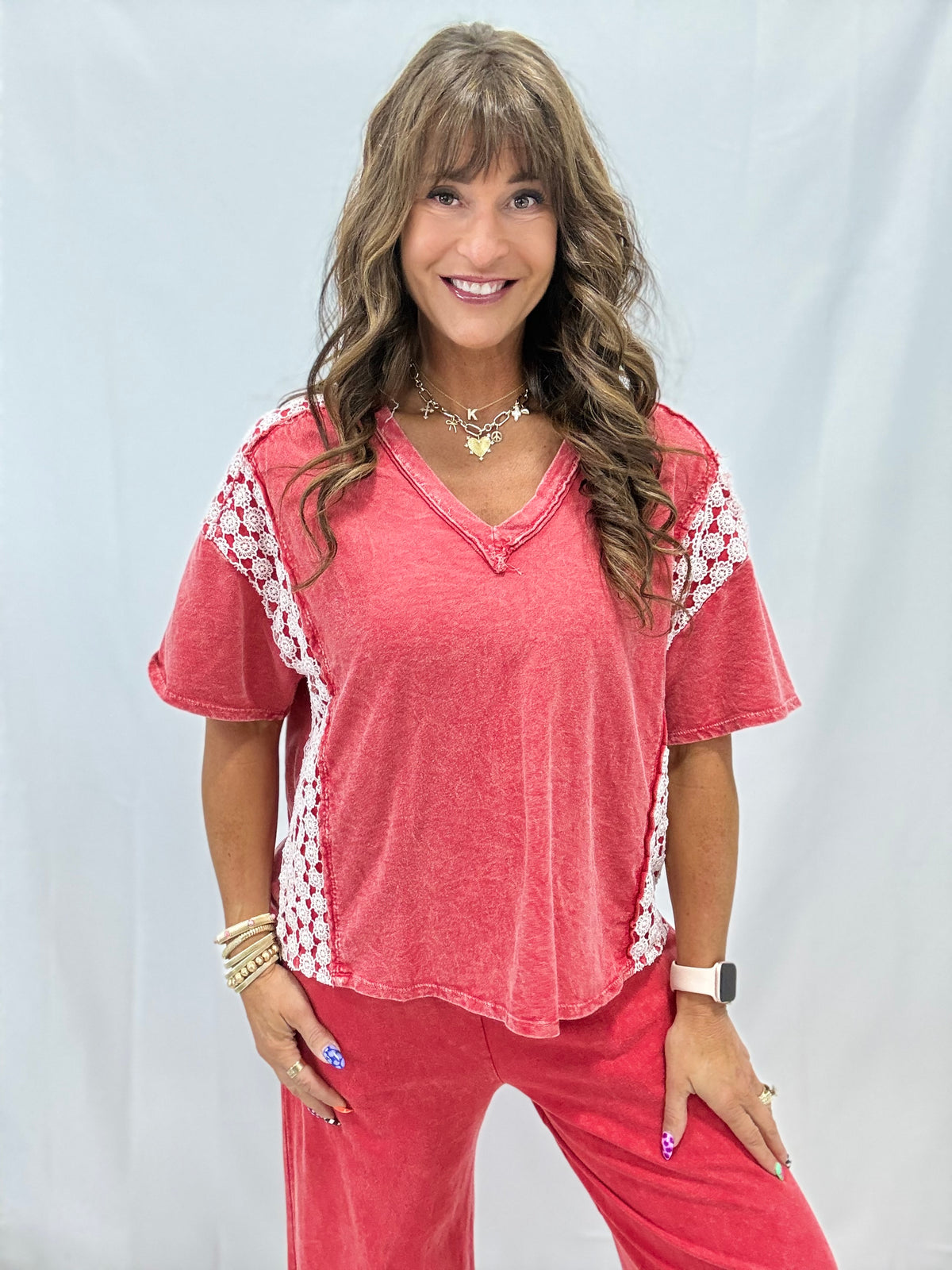 Run Out Of Time Daisy Trim V-Neck Top In 5 Colors