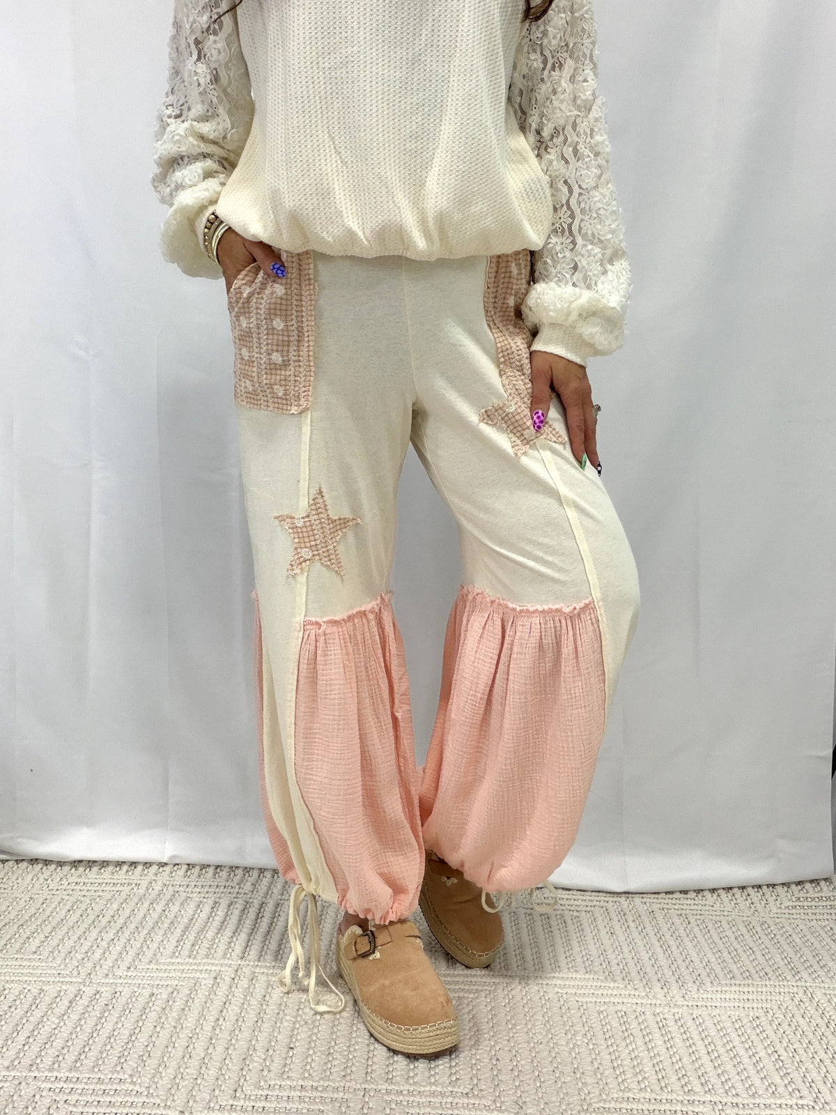 POL Gauze Contrast & Star Patches Jogger Pants *Final Sale*