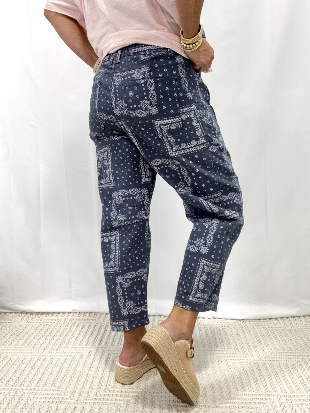 Keep Me Close Bandana Print Barrel Pants In Denim
