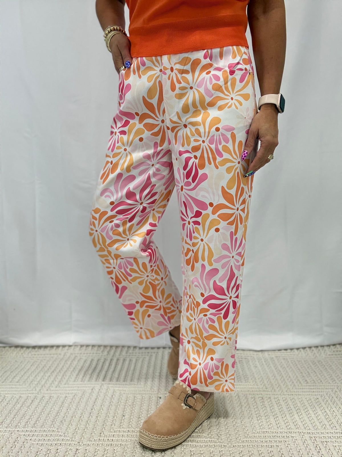 Floral Printed Lightweight Straight Leg Pants In Pink Floral *Final Sale*