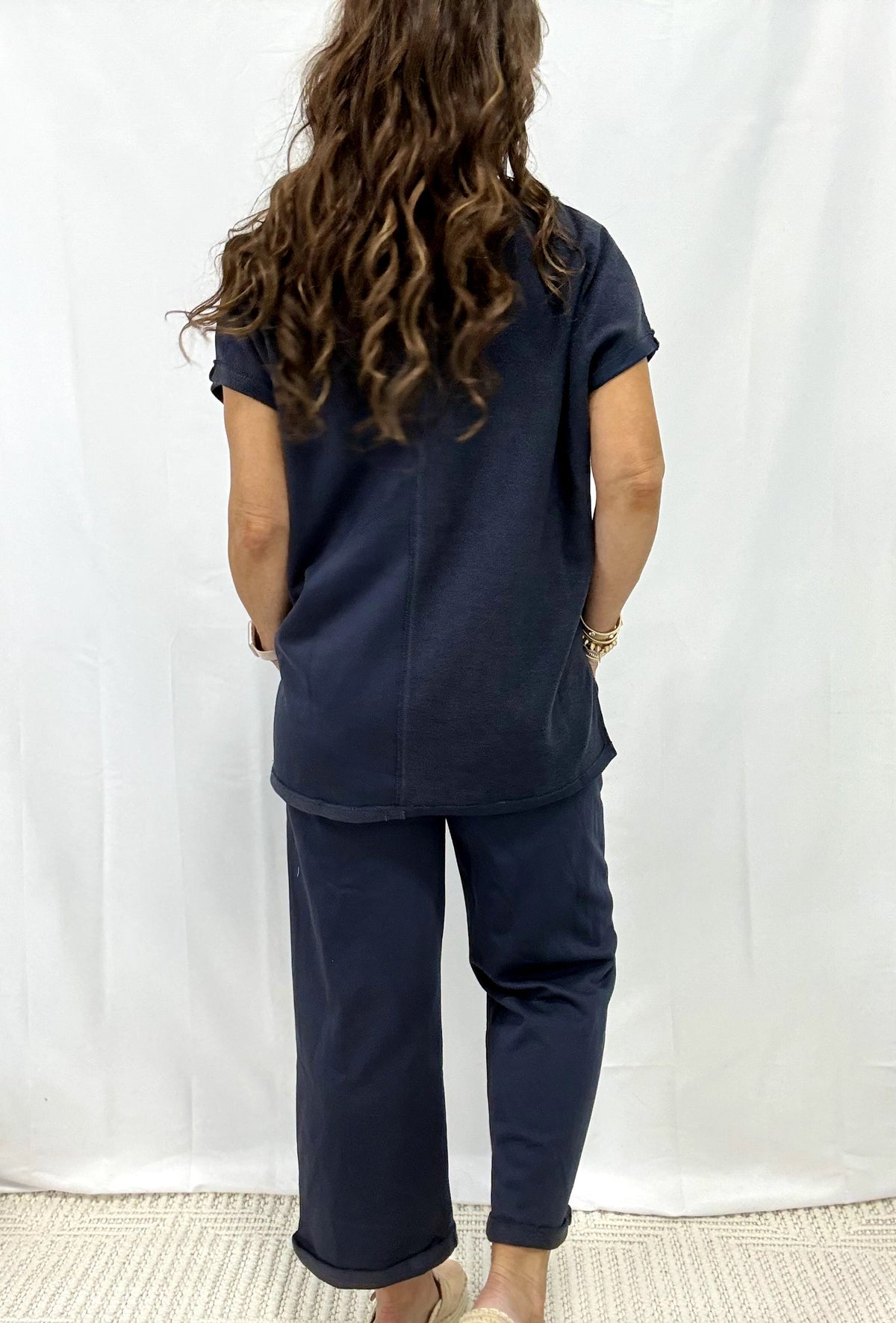 Terry Mixed Top Elastic Waistband Long Pants Set In 3 Colors *Final Sale*