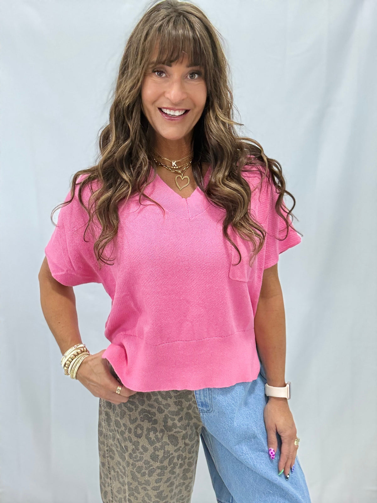 Relaxed Fit Short Sleeve V Notch Neck Knit Top *Final Sale*