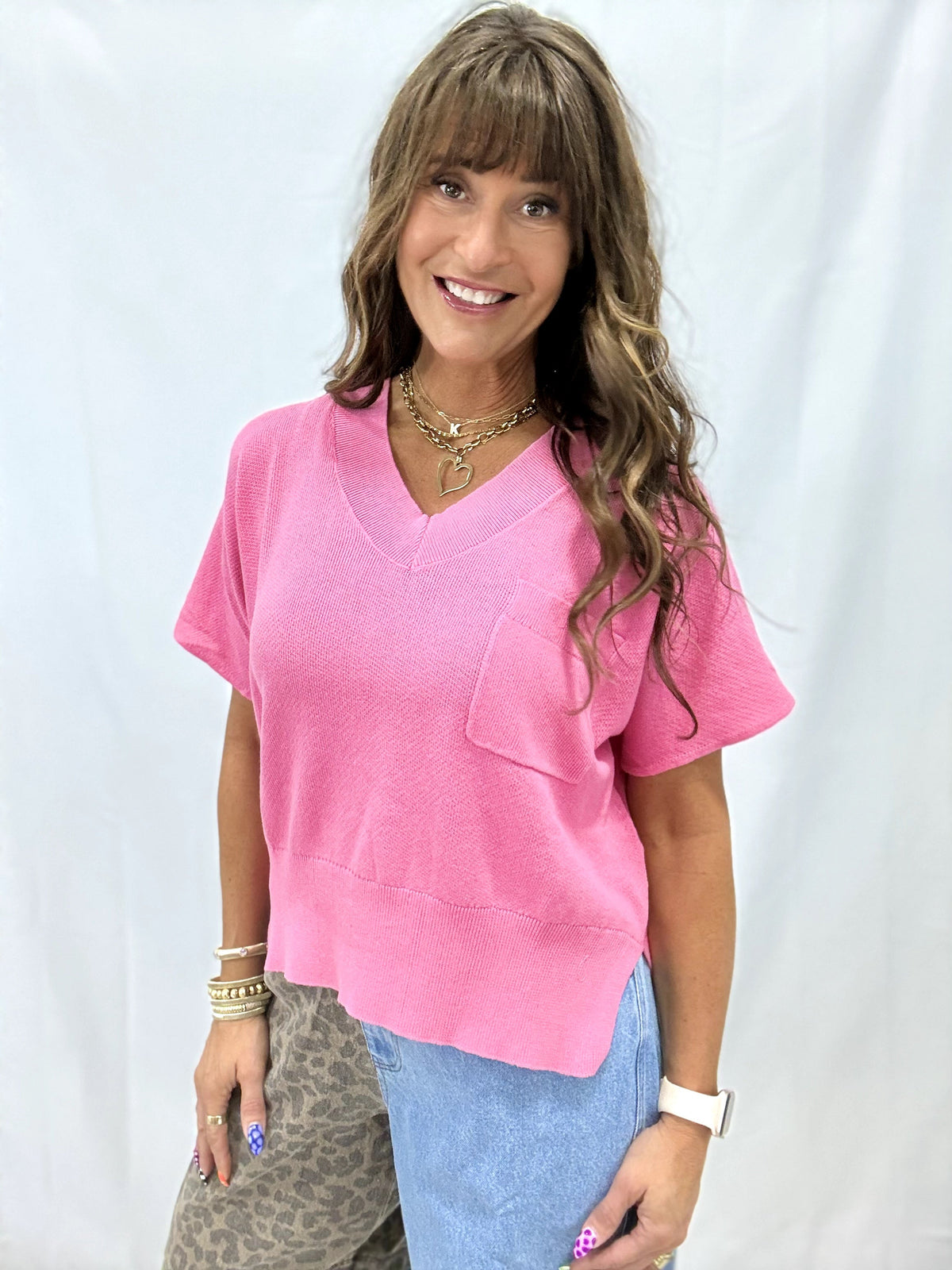 Relaxed Fit Short Sleeve V Notch Neck Knit Top *Final Sale*