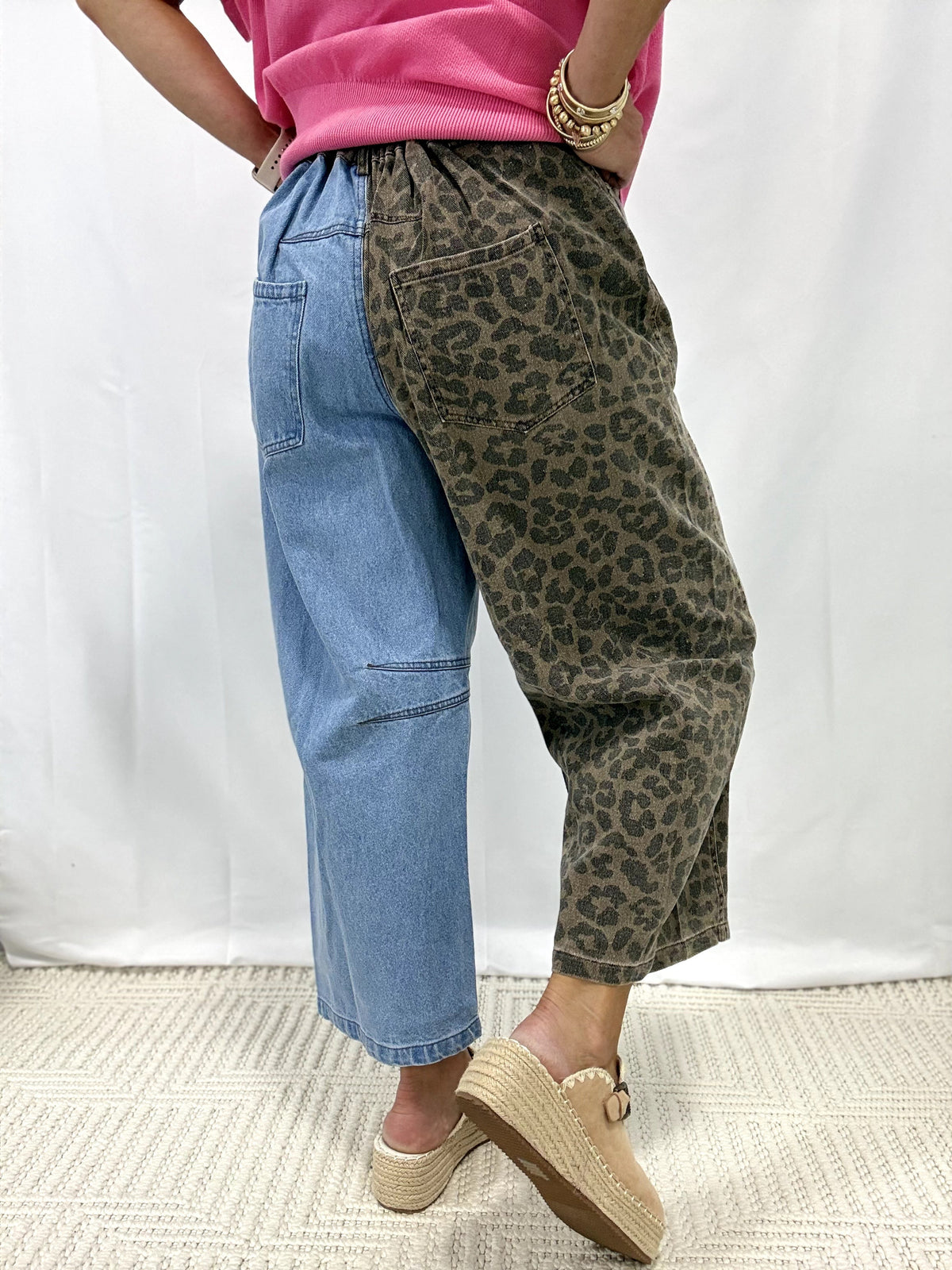 Relaxed Fit Split Design Wide Leg Pants In Brown/Denim *Final Sale*