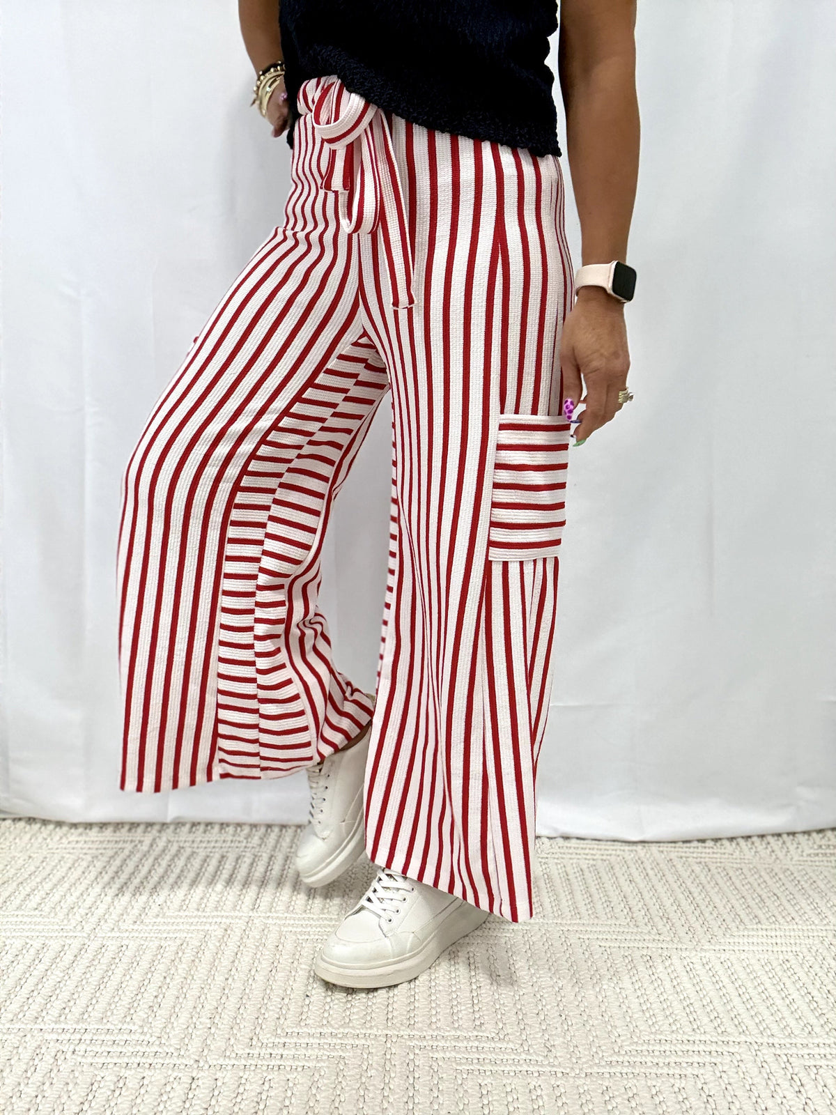 On Pace For Wide Leg Pants In Red Stripe
