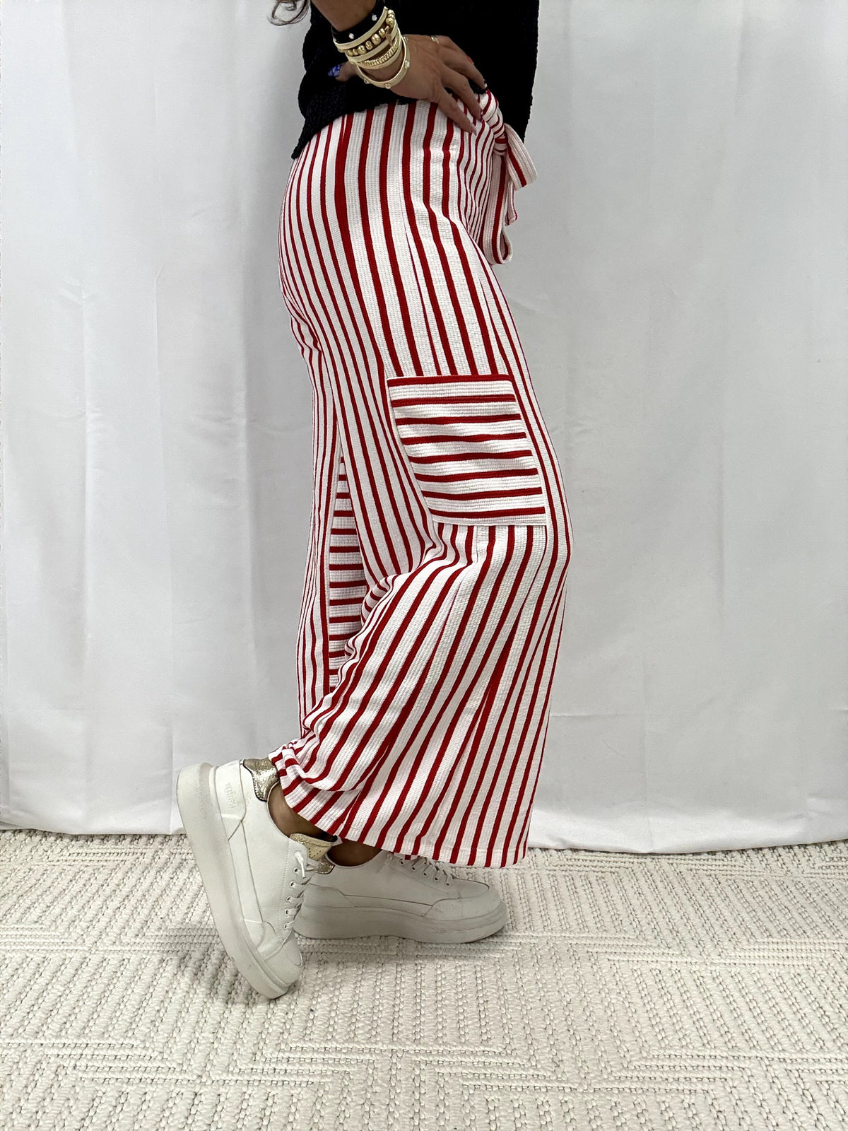 On Pace For Wide Leg Pants In Red Stripe