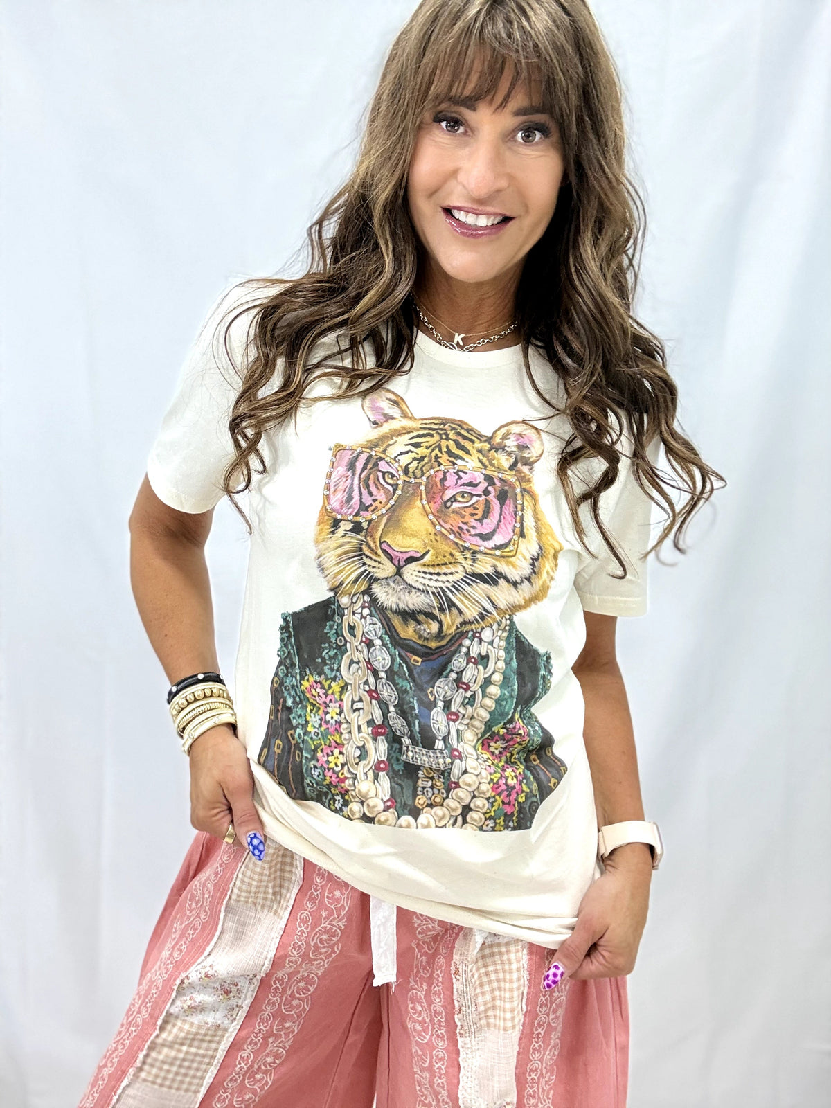 Funky Tiger Graphic Tee In Cream *Final Sale*