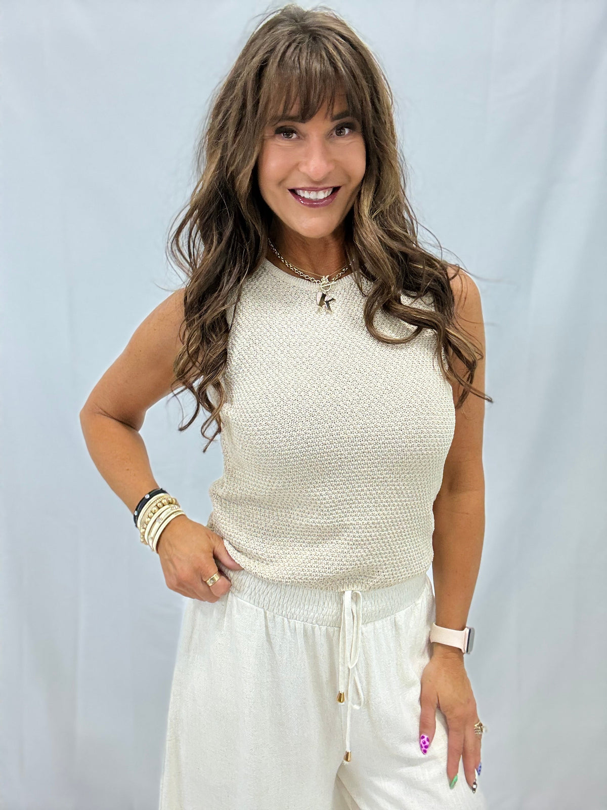 Sunlit Spark Crochet Knit Tank In 2 Colors