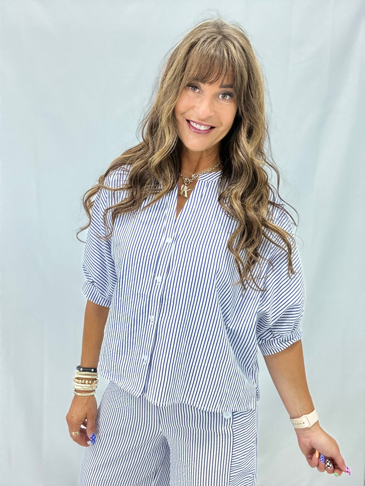 Casual Coast Button Front Blouse In Navy